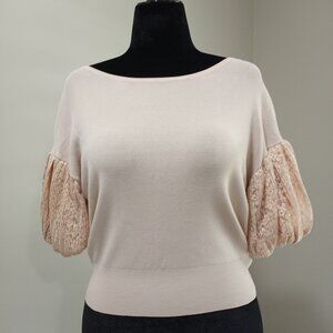 EXPRESS BABY PINK PUFFED LACE SLEEVE TOP WOMEN SIZE XS